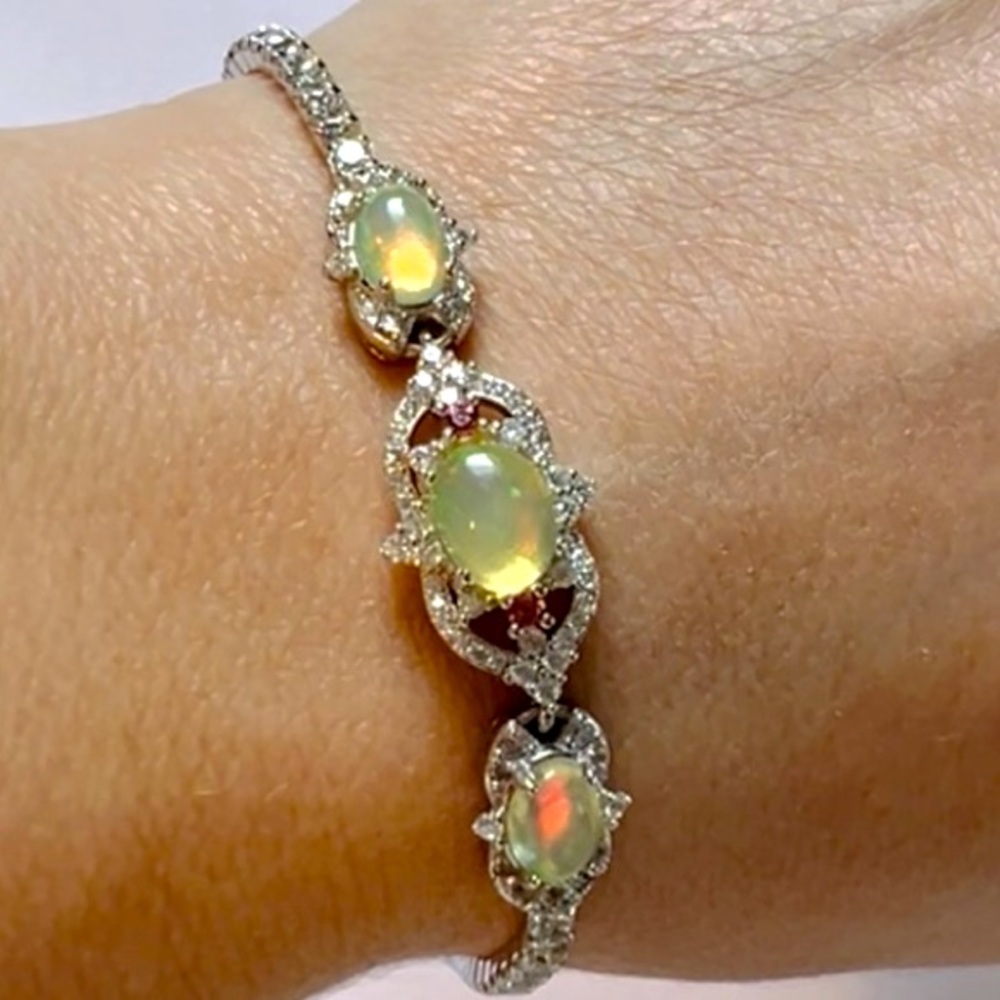 BAO1 HIGH-Quality Natural Ethiopian Opal Bracelet RhodiumS925,Yellow-Green Hues